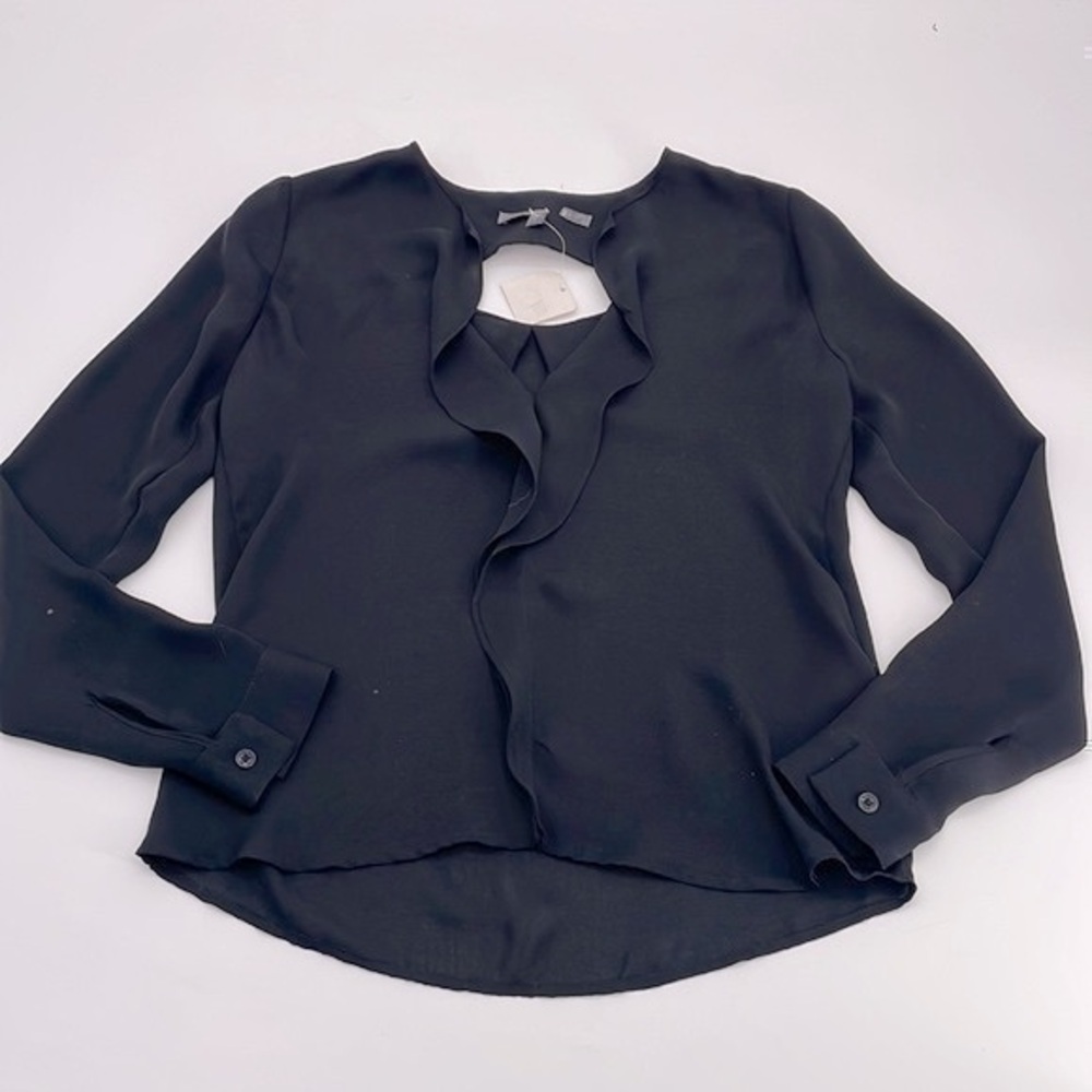NWT Guess black ruffle blouse size XS open back detail